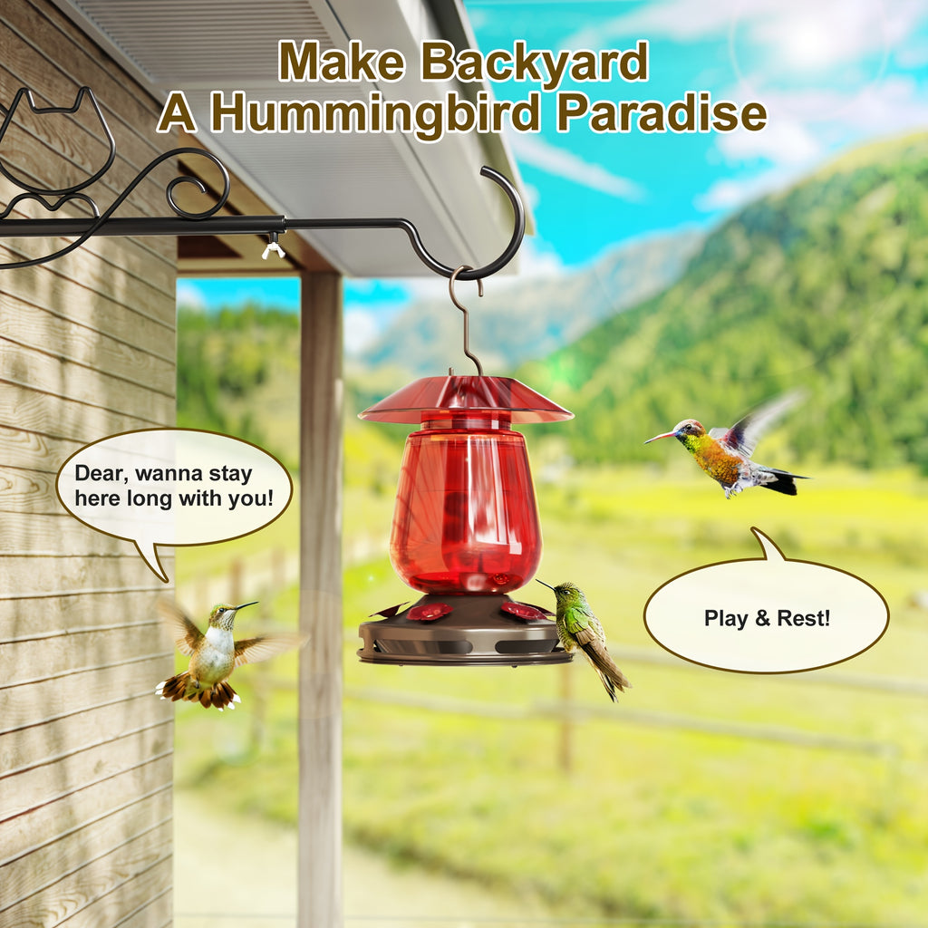 Auslar 16 Ounce Red Glass Hummingbird Feeder, Outdoor Hanging Barn Lantern Shape With 5 Flower Feeding Ports & Built-in Ant Moat, Rustproof & Leakproof - Garden Yard Decor Essential, Perfect Valentine'S Day & Mother'S Day Gift