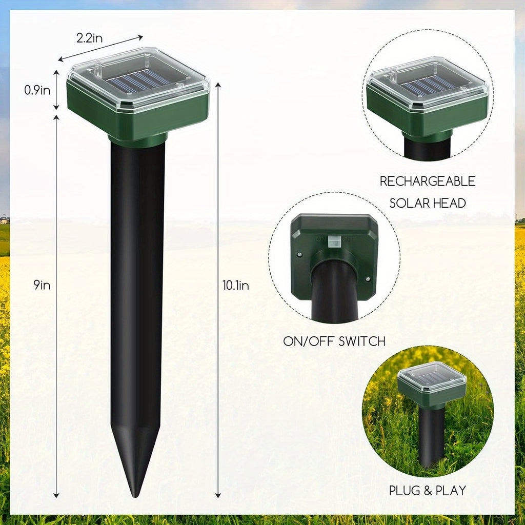 [Solar-Powered Repellent] Solar - Powered Soundwave Technology Repellent (8 - Pack, Upgraded): Repel Moles, Gophers, Voles and Insects in Your Yard with Repellent Spikes, Keep Burrowing Animals at Bay