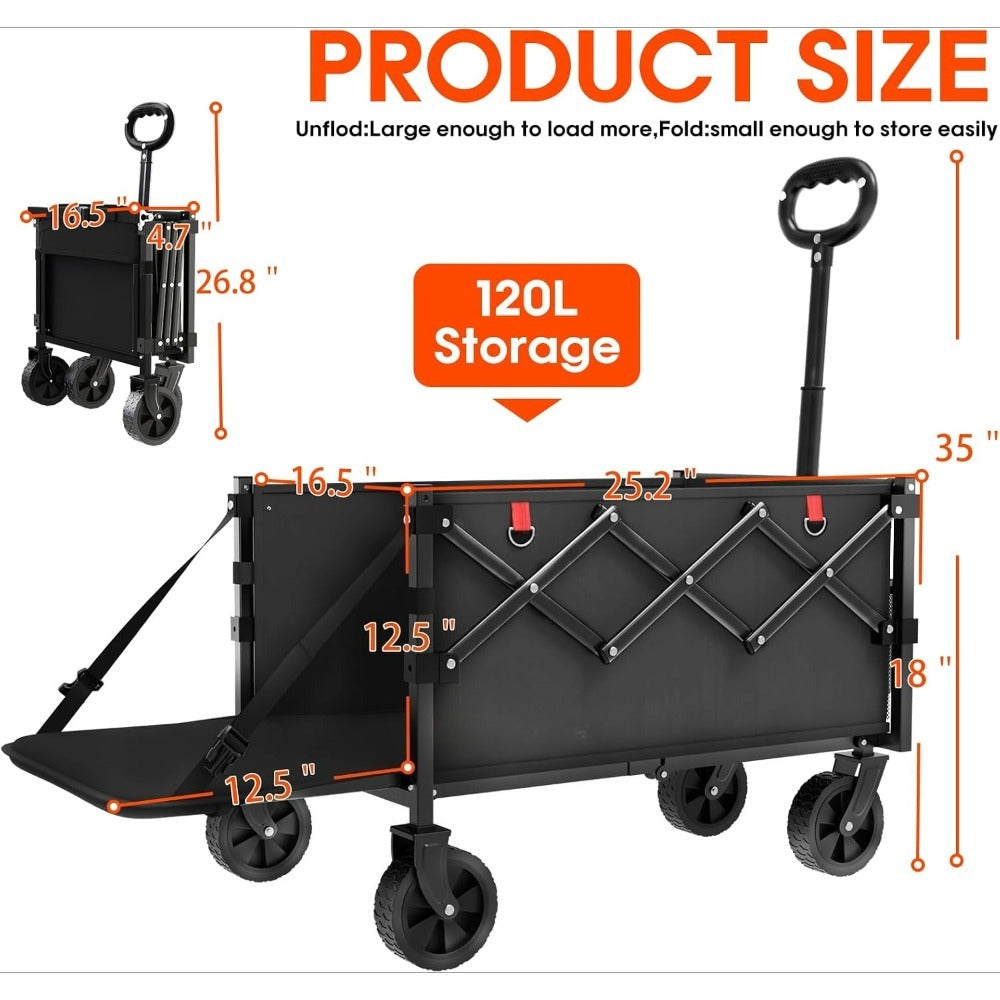 360LBS Heavy-Duty Wagons Carts Foldable Collapsible Wagon Cart with Wheels and Tailgate, Folding Utility Wagon Carts for Groceries, Outdoor Camping, Shopping, Beach, Garden