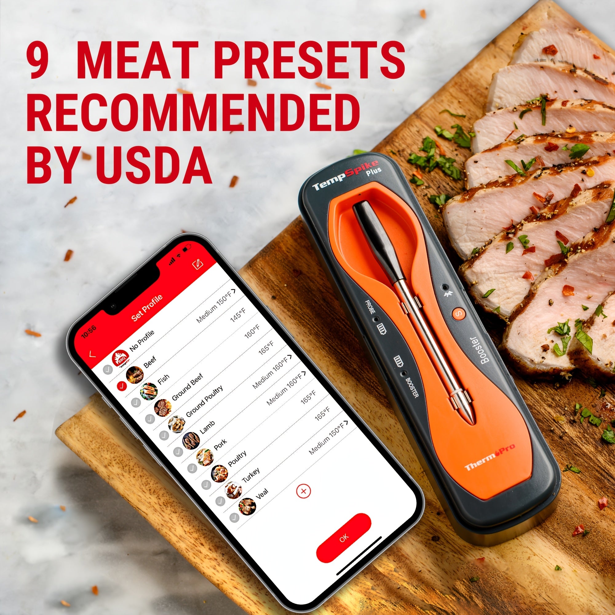 Thermopro Tempspike Meat Thermometer Digital, Meat Thermometer for Beef Lamb Chicken Turkey, Smoker Additions for Rotisserie Sous Vide BBQ Oven Air Fryer As a Gift