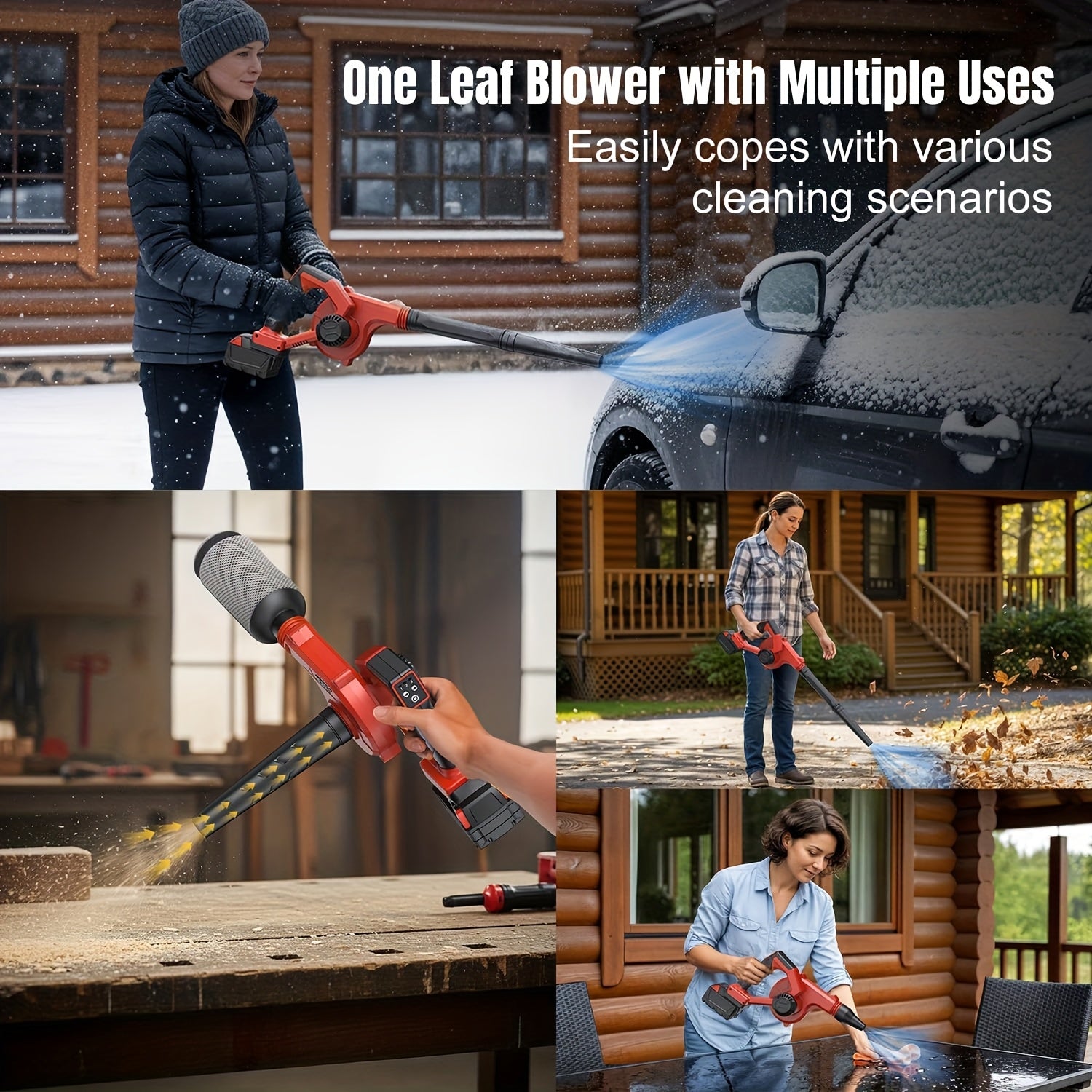 Portable Leaf Blower Vacuum, For 18V Red Battery System, Cordless 4 In 1 Turbo Blower Tool, 190 MPH Airflow, 600 CFM, 3 Speed Settings, Extended Tube, For Patio Yard Cleaning/Snow Removal/Lawn Care, (No Battery Included)