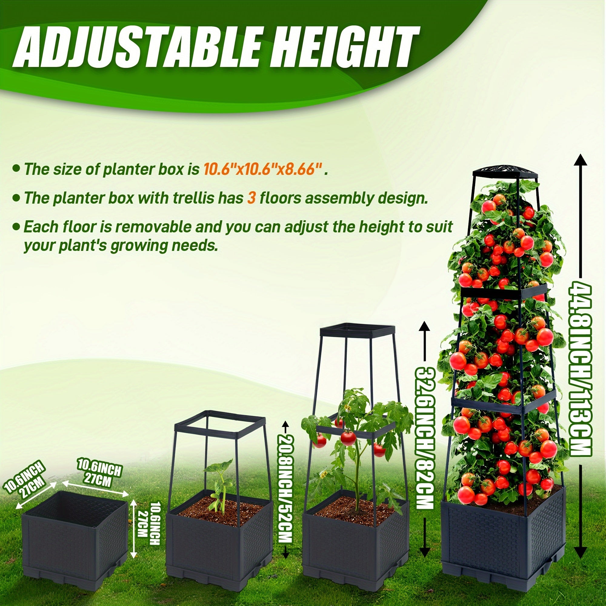Garden Indoor And Outdoor Two Pack 44.8" Tomato Planting Box with Grid Self-Watering Tomato Cage with Trapezoidal Grid for Climbing Plants