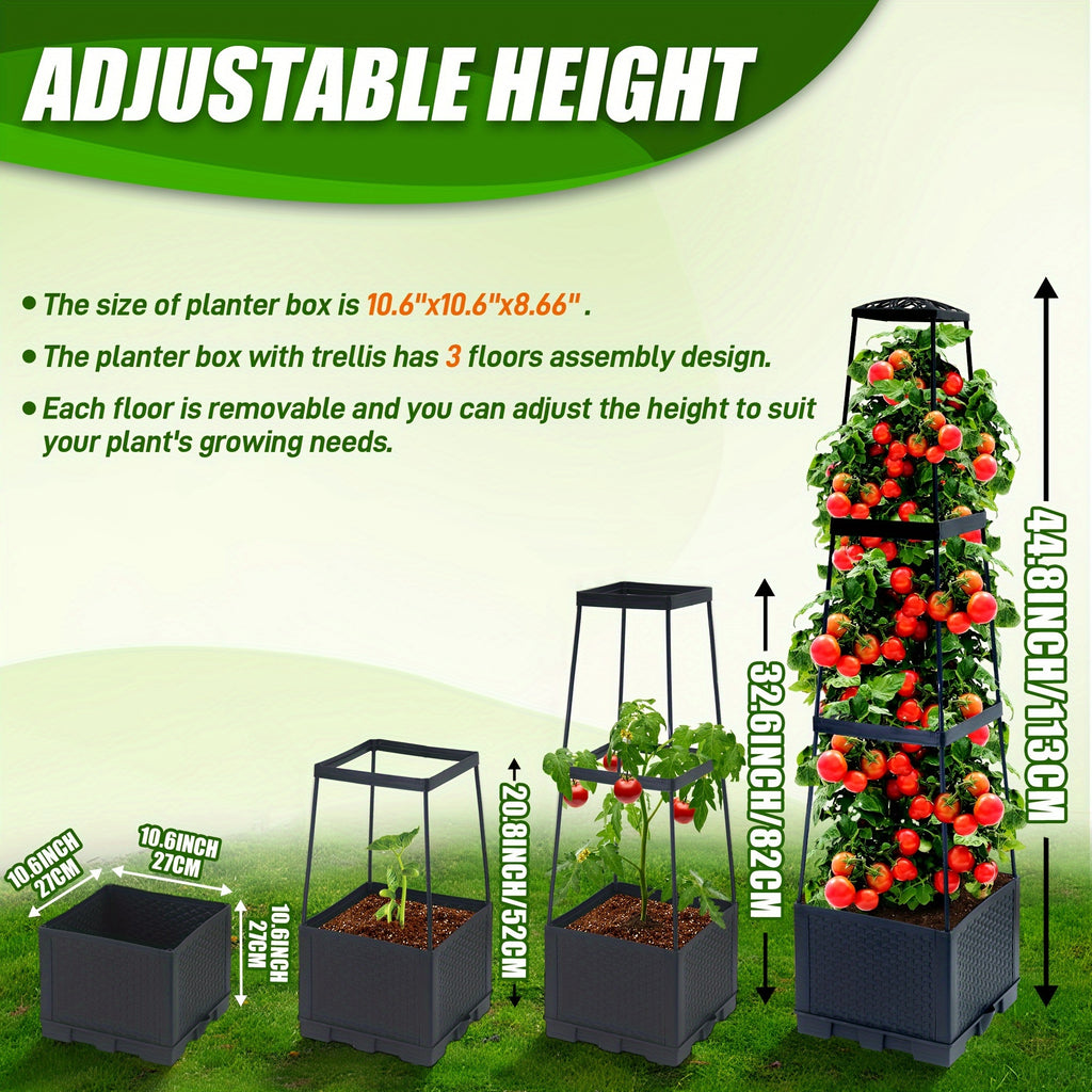 Garden Indoor And Outdoor Two Pack 44.8" Tomato Planting Box with Grid Self-Watering Tomato Cage with Trapezoidal Grid for Climbing Plants