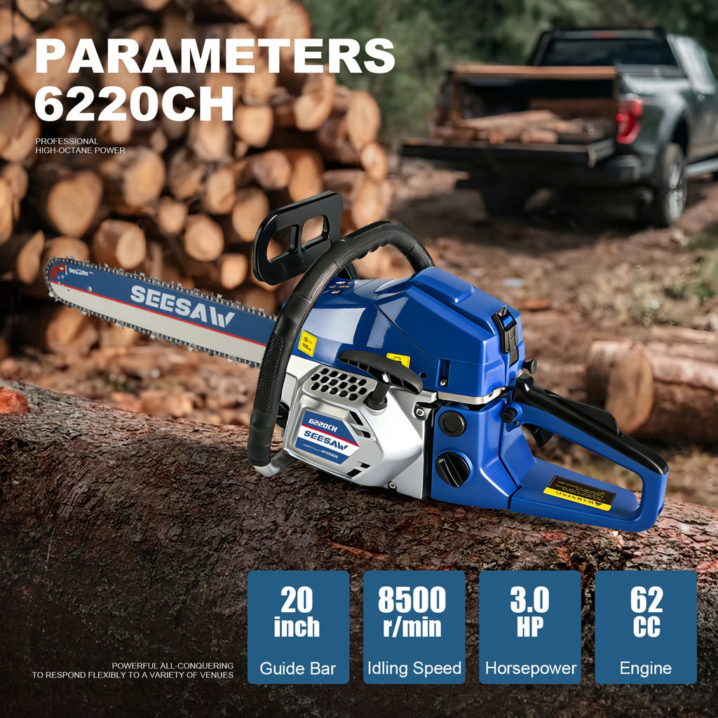 20 Inch Powerful Gasoline Chainsaw - 62cc Two-stroke 3.0 Horsepower - Handheld Wireless Gasoline Chainsaw - Can Efficiently Cut Trees And Trim Branches - Suitable for Farm Cutting And Pasture Gardening Tools - Nice Gift for Halloween/Xmas.