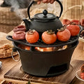 1pc Round Outdoor Cast Iron Durable Portable Grill, Charcoal BBQ Pizza Grill, Wooden Board with Stainless Steel Mesh Tray for Tea Cooking, BBQ Portable, Non-Flammable Suitable for Outdoor Camping, Family BBQ Cup