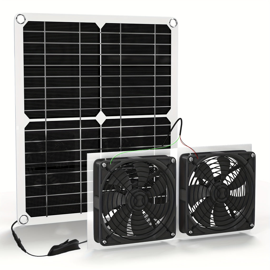 Solar Panel Fan Kit, Solar Fan, Chicken Coop Fan, 25W, 10ft Cable, Bi-Metal Enclosure, Dual Fan