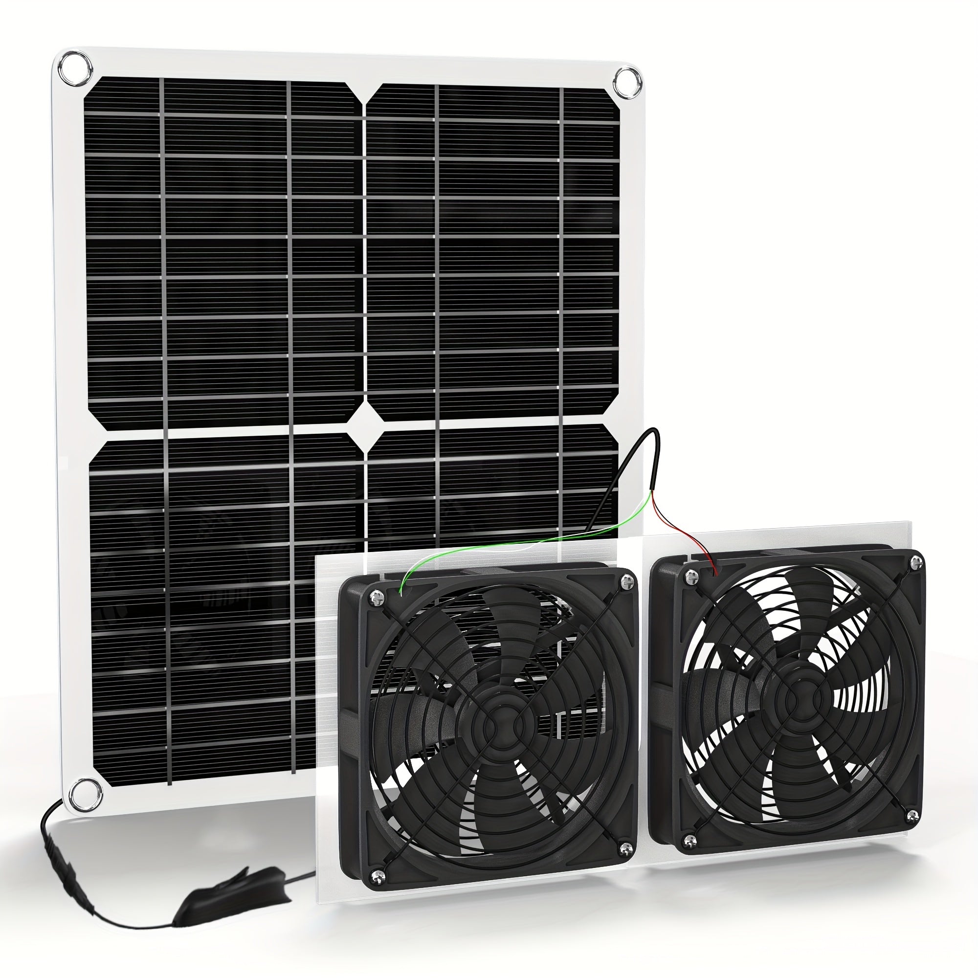 Solar Panel Fan Kit, Solar Fan, Chicken Coop Fan, 25W, 10ft Cable, Bi-Metal Enclosure, Dual Fan