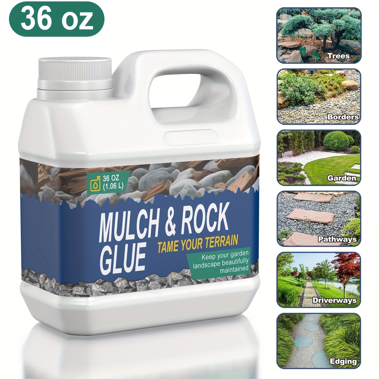 1 Gallon of Strong Liquid Mulch Adhesive - Safe And Fast-Drying Landscape Glue, Suitable for Pea Gravel, Pine Straw, Rocks & Concrete - Weed-Resistant Binder, Driveway Stabilizer, Durable for Outdoor Use | 1 Gallon | 72 Oz | 36 Oz