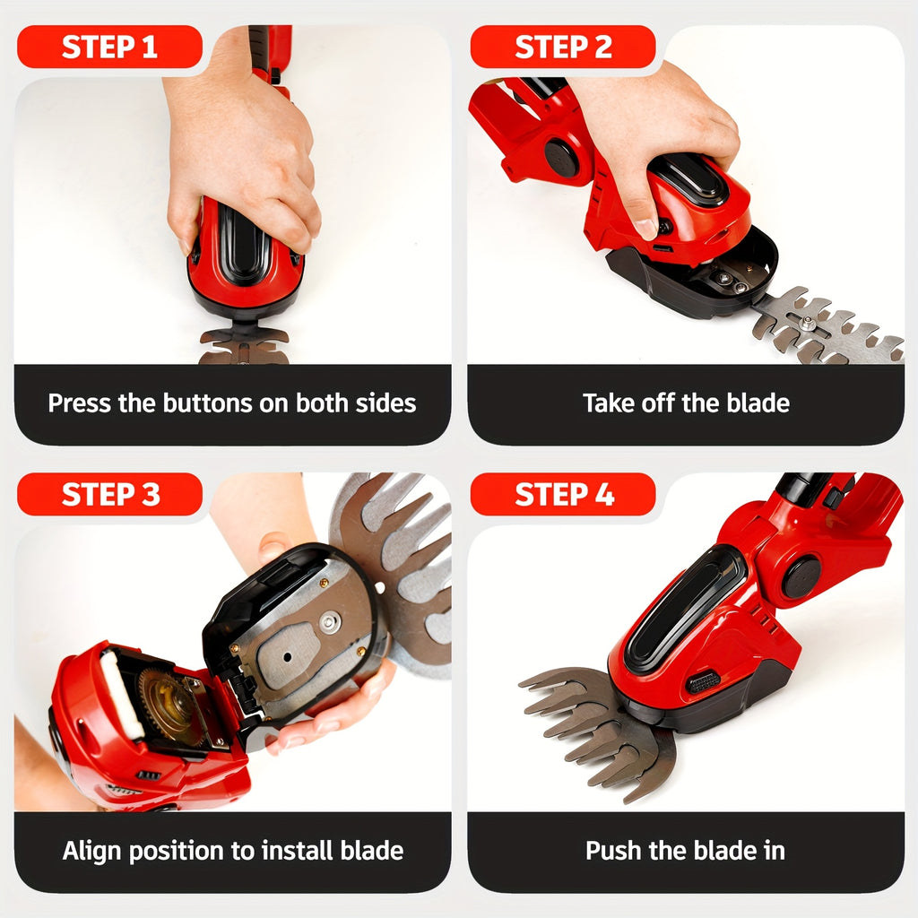 Battery-Powered Hedge Trimmer 21V Cordless Electric Hedge Trimmer and Grass Shears, 2-in-1 Handheld Lawn Trimmer/Shrub Cutter, Lightweight and Portable, Suitable for Home Garden, Landscape, Lawn, Farm, with Blades, 2000mAh Battery and Charger