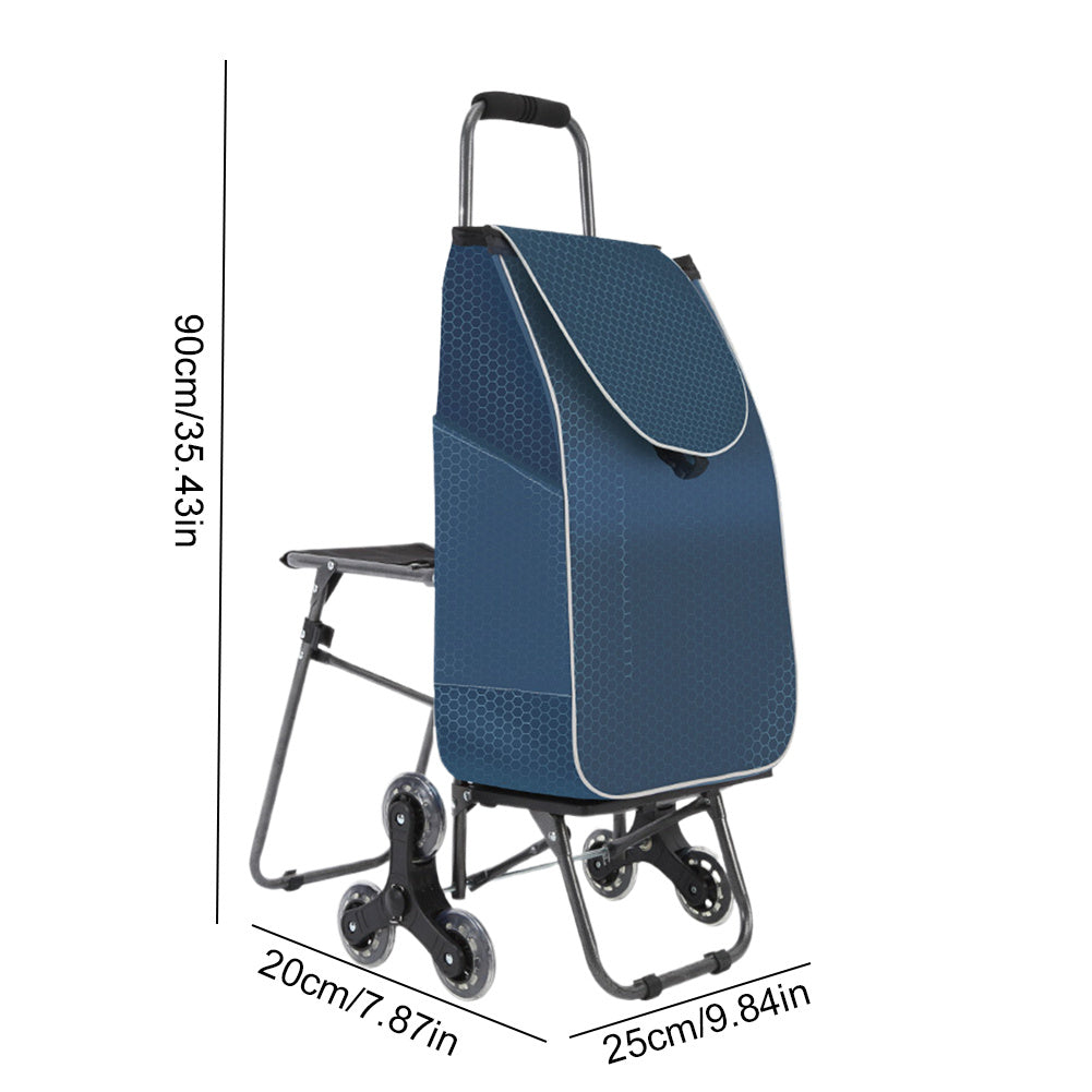 Climbing Stairs Luggage Cart Trolley with Waterproof Bag & Chair Folding Grocery Shopping Trolley Portable Folding Cart with Climbing Stair Wheels for Effortless Grocery Transport