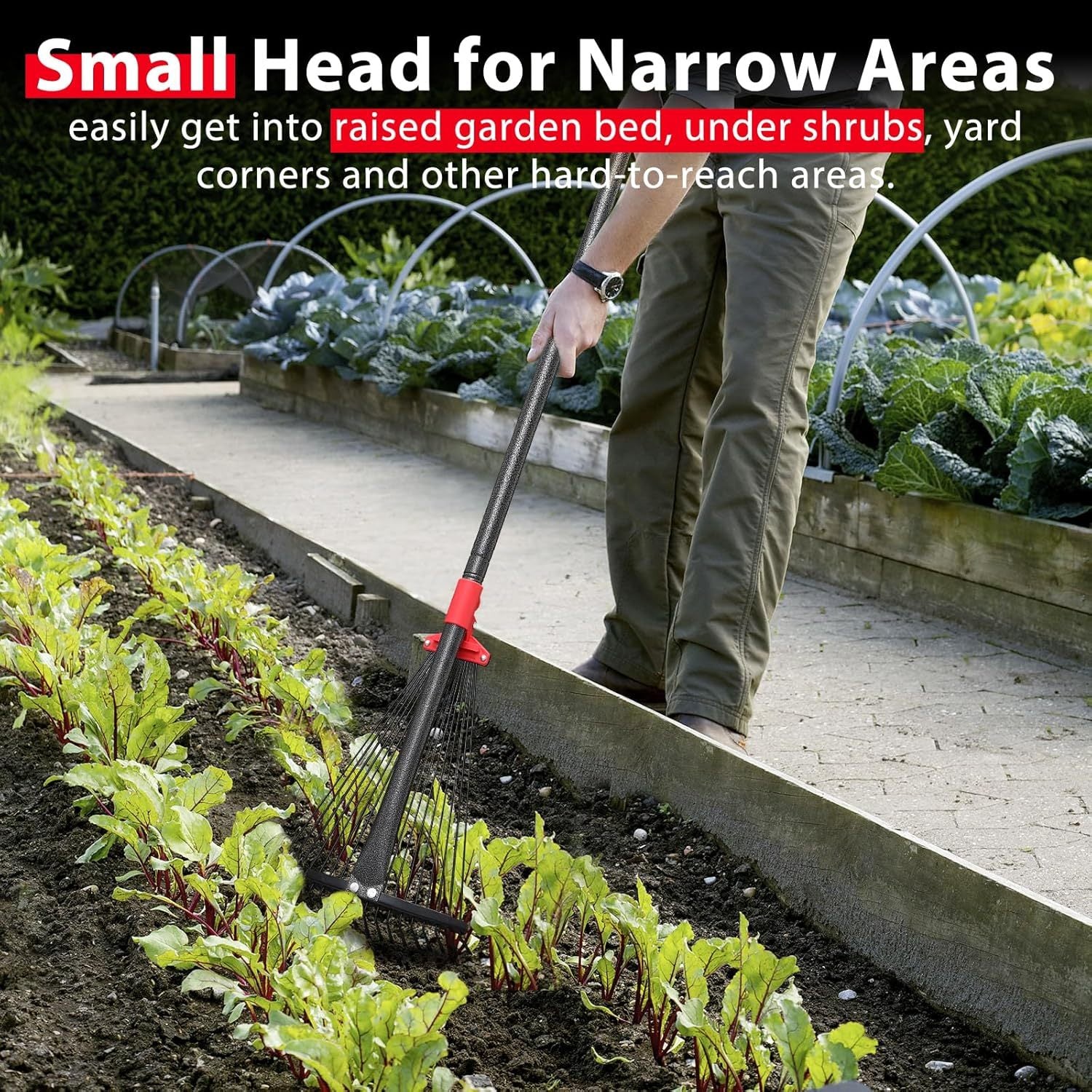 Leaf Rakes Designed for Gardens, Featuring Adjustable Sizes And a Sturdy Metal Construction with 18 Tines That Resist Clogging. The Rake Head Can Collapse from 9 to 17 Inches, And It Comes with a 6-Foot Long Handle, Making It Ideal for Yard Work