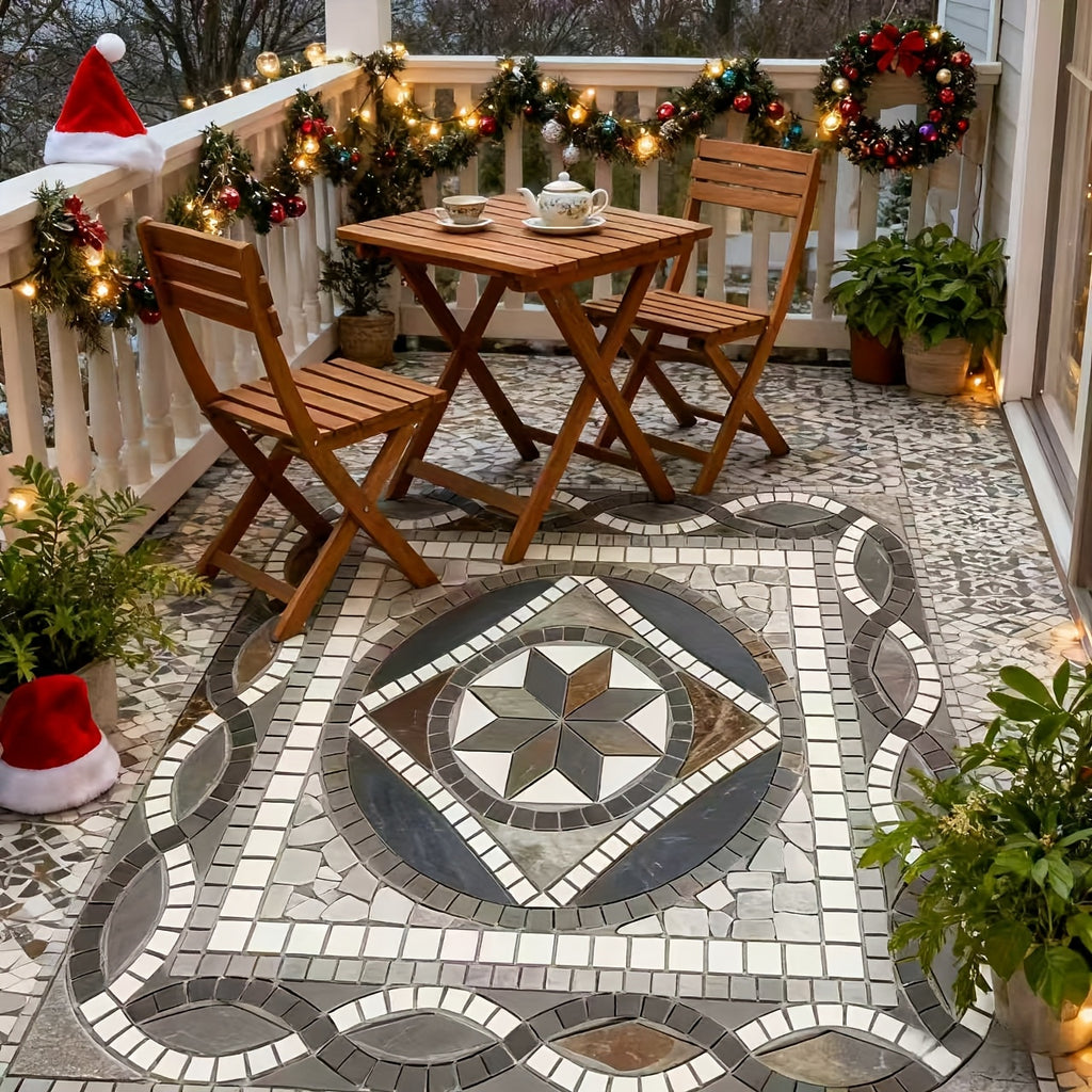 1pc Bohemian Style Retro Marble Print Outdoor Mat, Heavyweight 850gsm Crystal Velvet, Soft & Non-Slip for Christmas/Halloween Patio, Garden, Camping, RV, Beach Party Decor