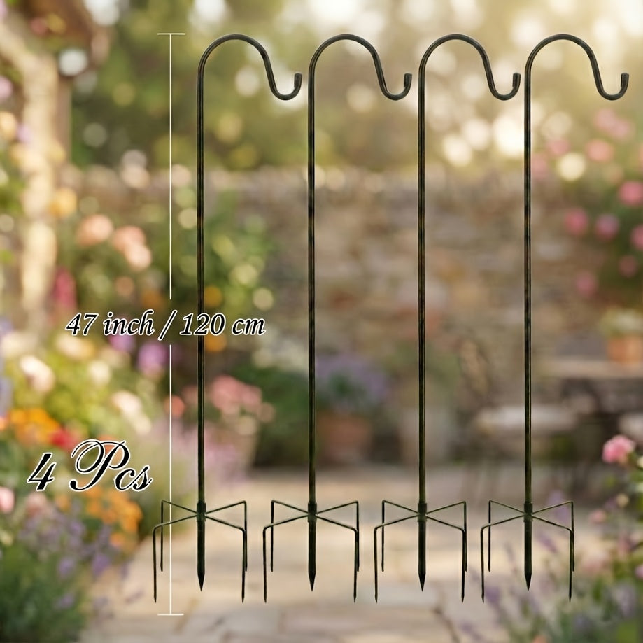 Shepherd Hooks for Outdoor, 2/4 Pack 63 Inch Bird Feeder Pole with 5 Prongs Base for Hanging Lantern, Hummingbird Feeder, Lightweight Plant, Shepherds Hook for Bird Feeders for Outside