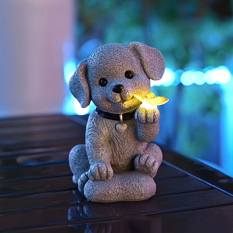 [LED Butterfly Dog Statue] Solar Powered LED Butterfly Dog Statue - Resin Animal Garden Decoration for Patio, Yard, Home Gift with Auto On/Off Function