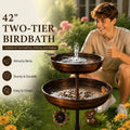 42 Inch Heavy-duty Metal Double-layer Bird Bath Tub -7.9 Feet Plus 12 Inches Double-layer Large Capacity Water Collection Feeding Basin, 5-claw Stable Base, Durable, Courtyard Decoration, Easy to Install And Clean, Multifunctional Bird Feeder