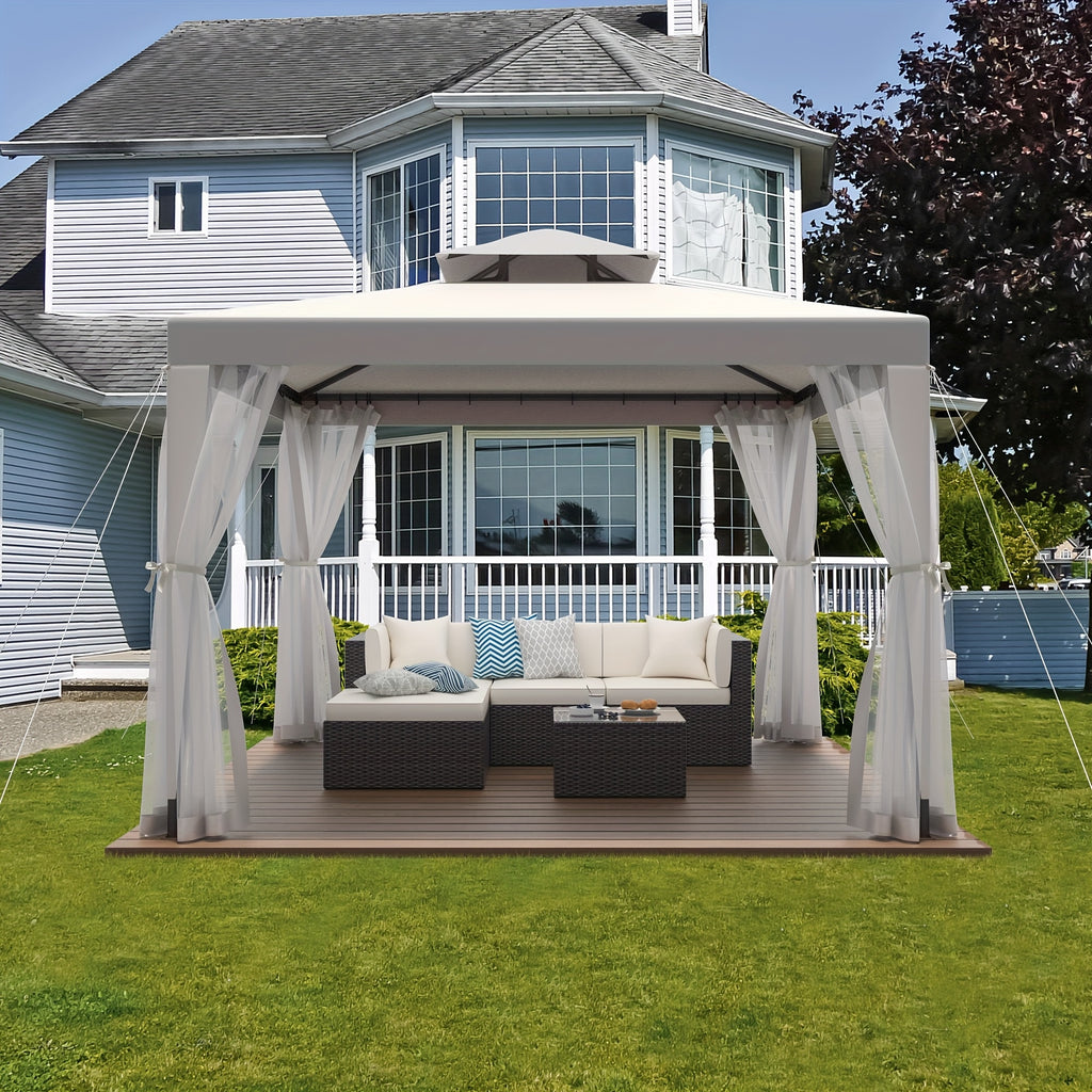 Patio Gazebo Tent Outdoor Canopy Shelter 10'x10' with Mosquito Netting with 100 Square Feet of Shade for Garden, Backyard Deck and Lawns, Party Canopy Gazebo Tent