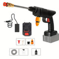 Wireless High-pressure Cleaner with Rechargeable Battery, Available in 1-battery or 2-battery Options. Battery-powered, Suitable for Cars, Yards, Driveways, and Gardens. Features a Green Stainless Steel Foam Nozzle. Portable Electric Car Wash Tool