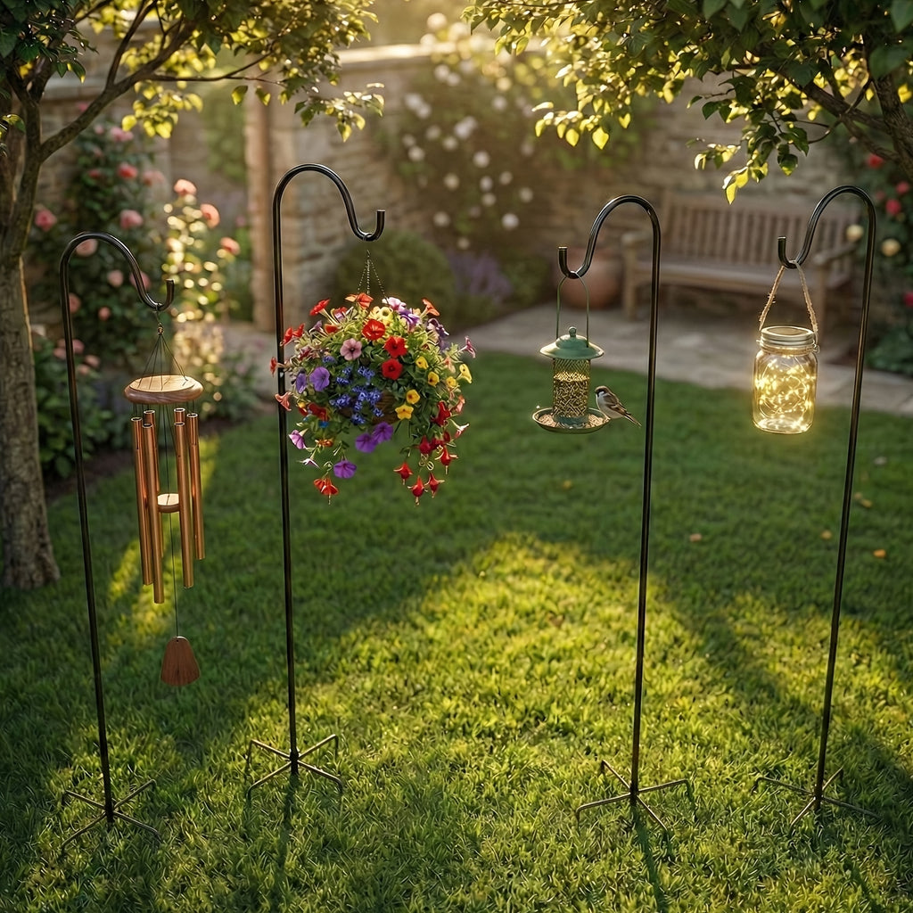 Shepherd Hooks for Outdoor, 2/4 Pack 63 Inch Bird Feeder Pole with 5 Prongs Base for Hanging Lantern, Hummingbird Feeder, Lightweight Plant, Shepherds Hook for Bird Feeders for Outside