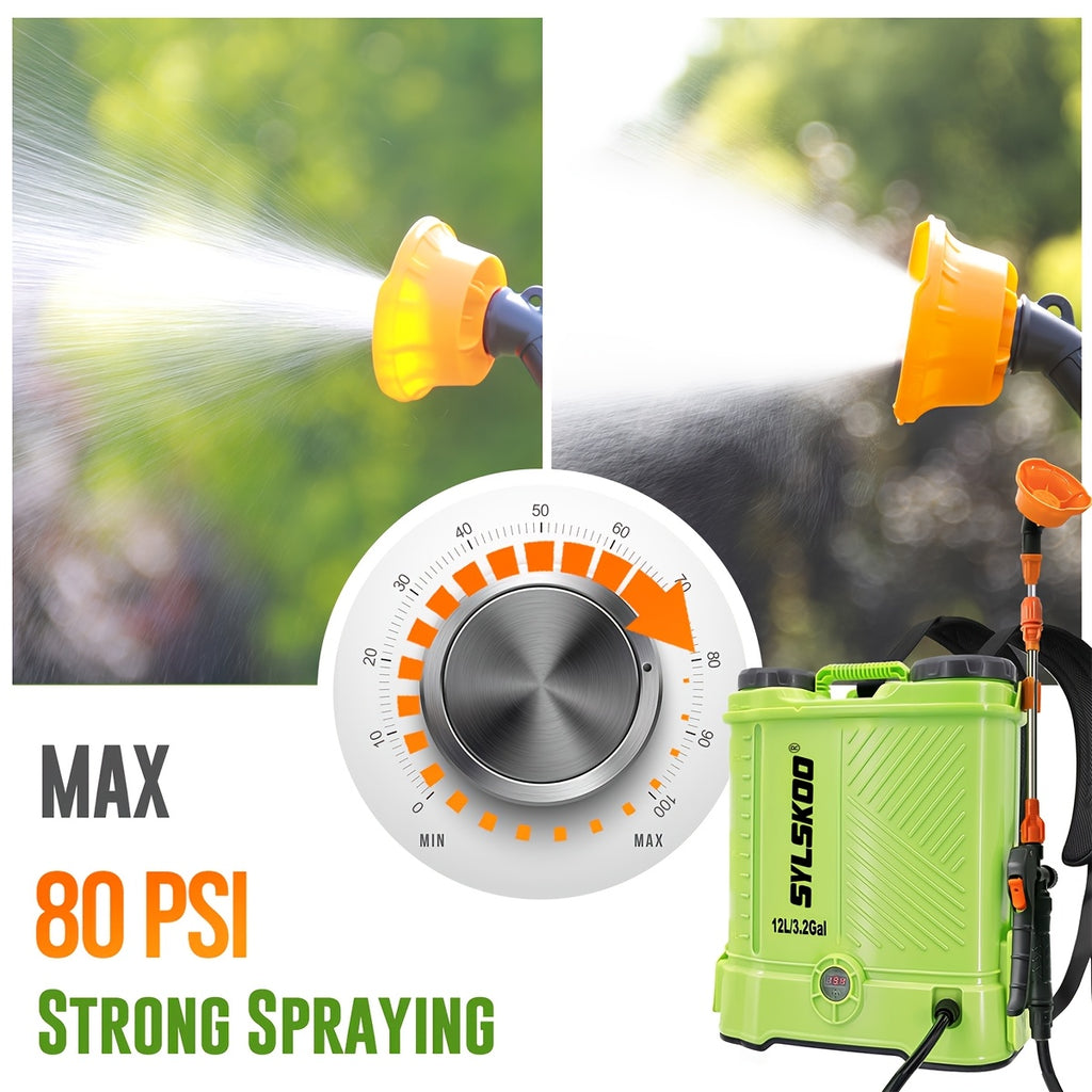 3.2 Gallon Backpack Sprayer Battery Powered, 0-80 PSI Adjustable Pressure Sprayer Compatible with 18V Battery, Electric Sprayer with Steel Telescopic Spray Wand, 5 Nozzles, 2.0Ah Battery&Charger Included