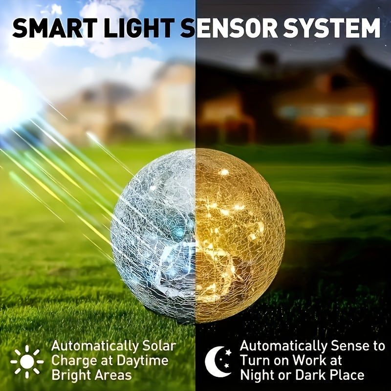 2pcs/4pcs Solar Outdoor Garden Decorative Light, Spherical Crack Outdoor Garden Light, Solar Glass Lawn LED Light, Suitable for Garden, Courtyard, Lawn, Family And Friends Gift Friends, with Ground Plug