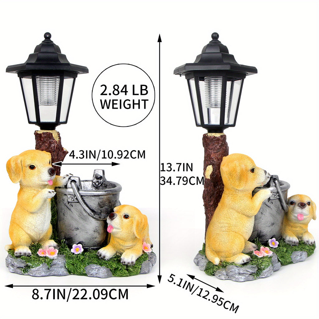 Outdoor Sculpture Figurine, Two Puppy Decoration, Solar Garden Statue, Suitable for Yard Home Decoration, Lucky Puppy, Suitable for Women, Mother's Day Gift, Valentine's Day Gifts