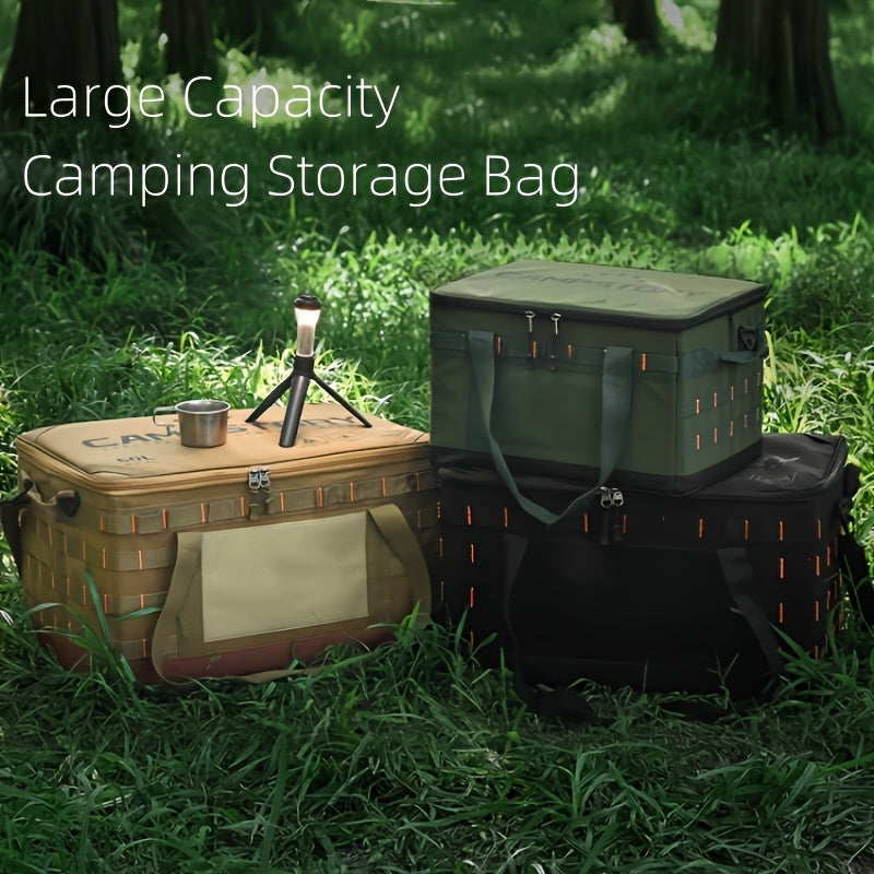 1pc, 11.89Gal/45L Large Capacity Outdoor Picnic Camping Bag, Waterproof Oxford Cloth, Portable Outdoor Picnic Bag with Multiple Compartments, Suitable for Camping, Fishing, Travel, Picnic Additions, No Electricity Non-Food Direct Contact