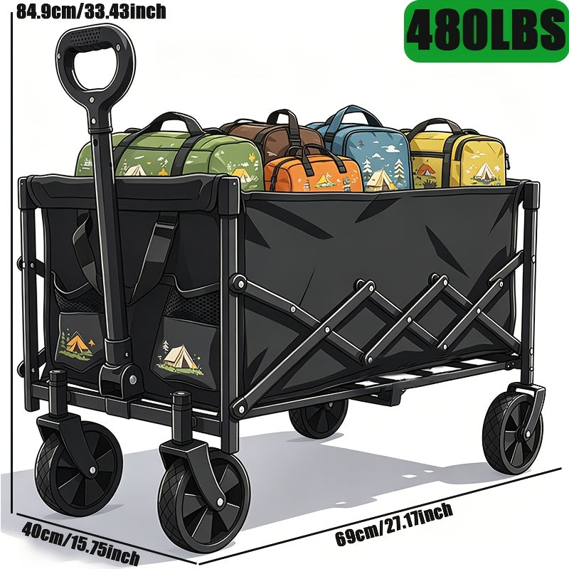 400-980 Lbs Foldable Extra-Large Travel Cart 1 Multi-Purpose All-Terrain Foldable Portable Hand Cart Features All-terrain Wheels And 600D Oxford Fabric Construction Ideal for Camping, Gardening, Beach Trips, Shopping, Toy Storage, And Transportation