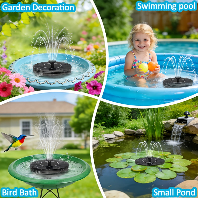 1.4W Solar Bird Bath Fountain Pump, Solar Powered Water Pump with 7 Nozzles, Suitable for Gardens, Ponds, Swimming Pools, Fish Tanks, And Aquariums