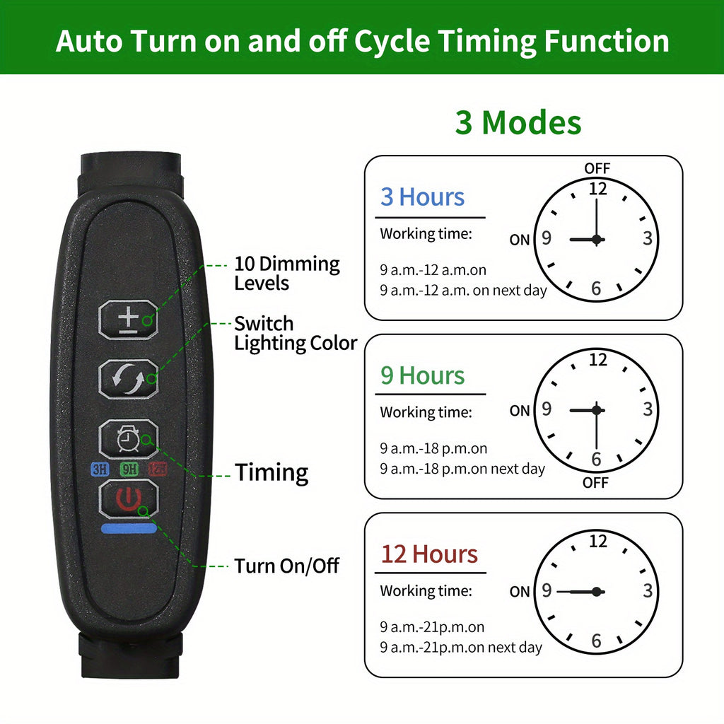 LED Lamp for Enhancing Plant Growth, Suitable for Indoor And Greenhouse Use, Featuring a Timer with Options for 3, 9, Or 12 Hours, Adjustable Brightness, a Swivel Tube, And Available in Various Designs