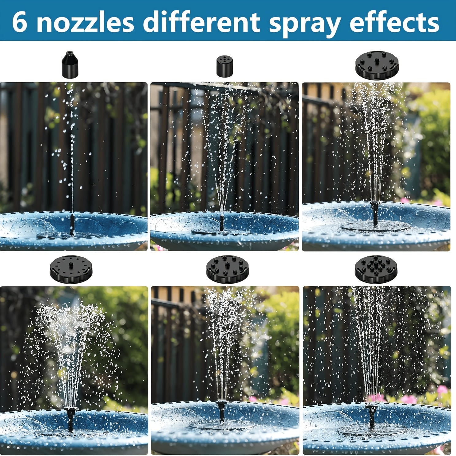 1W/1.5WSolar Polysilicon Panel Fountain Pump, Diameter 13cm, IPX8 Free Standing Floating Solar Powered Water Fountain Pump, 8 to 20 Inches Water Spray, Outdoor Watering Submersible Pump for Pond, Pool, Garden, Fish Tank, Yard, Birdbath