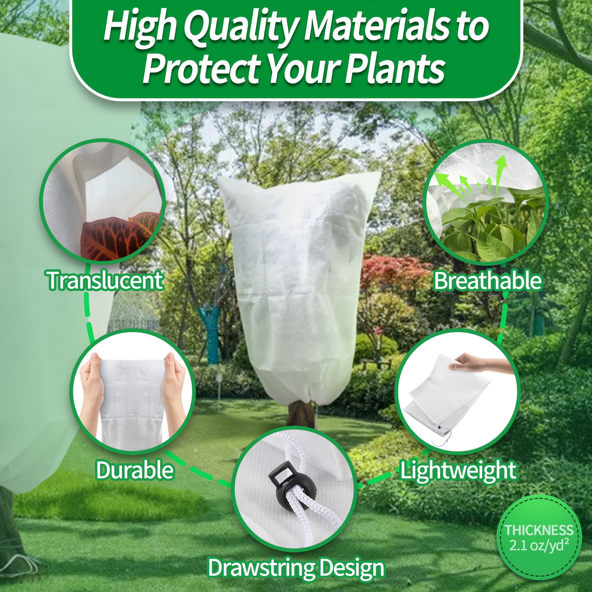 5Pack 2.2oz Plant Covers Freeze Protection, Winter Frost Cloth, Reusable Frost Blankets, Tree Cover Drawstring Bags For Outdoor Fruit Potted Shrub Season Extension (31.4*39.3, 39.3*47.2, 47.2*70.8)inch