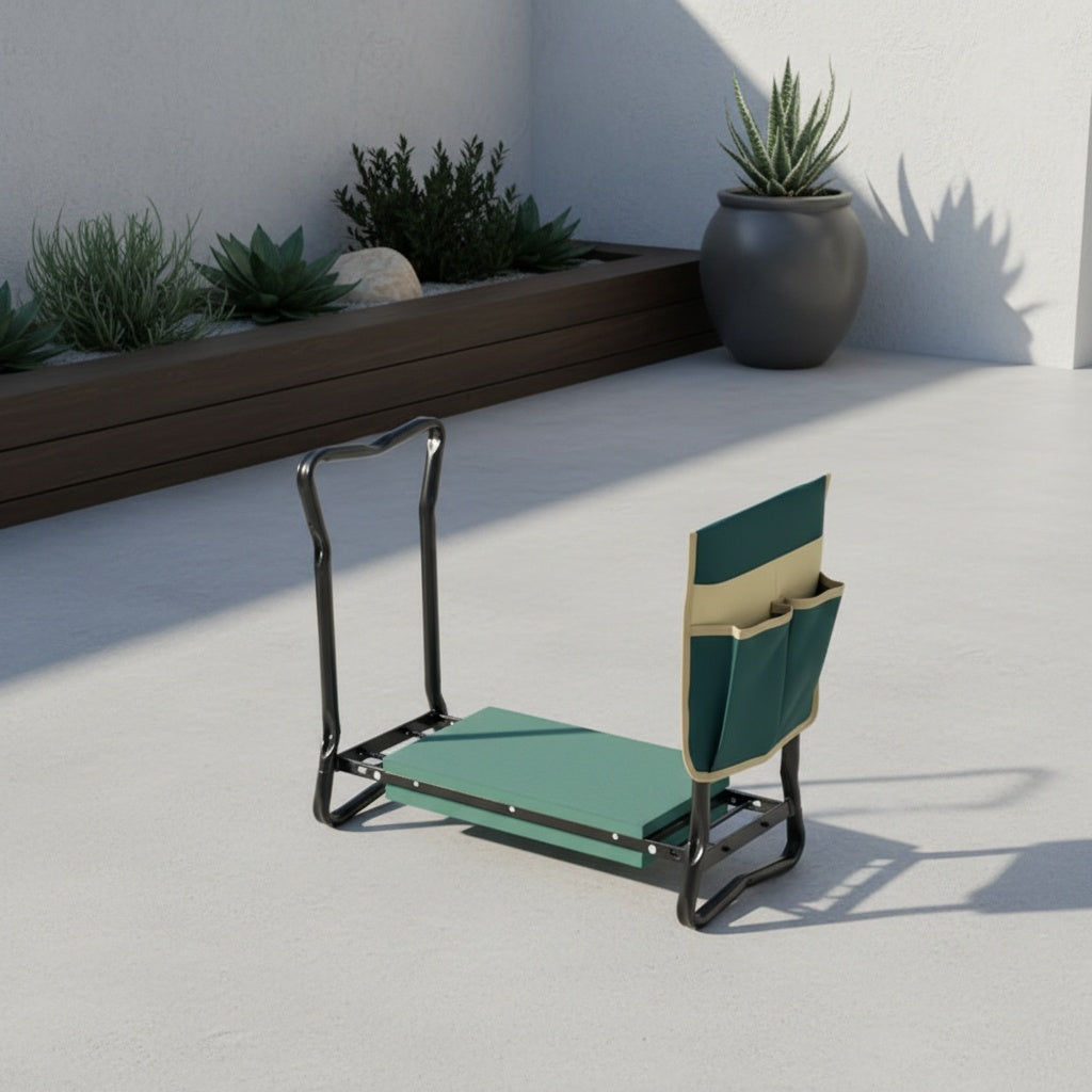 2-In-1 Green Metal Gardening Kneeling Stool Seat Set - Heavy Duty Gardening Kneeling And Sitting Dual Purpose Stool, Foldable Garden Bench with Tool Bag, Thick Knee Pads And Stable Armrests to Relieve Knee Pain, Ideal Gift for Gardeners
