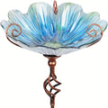 31 Inch Height Glass Birdbath Birdfeeder with Metal Stake Garden Yard Outdoor Blue