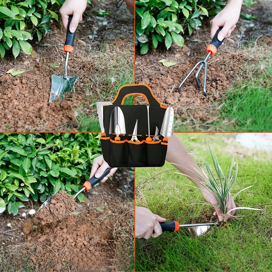 Garden Tool Set, Stainless Steel Heavy Duty Gardening Tool Set, Heavy Duty 10pcs Yard Tools with Non-Slip Handles, Gift Tote Bag Included, Halloween, Christmas Gifts