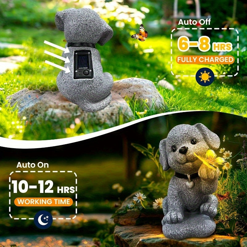 [LED Butterfly Dog Statue] Solar Powered LED Butterfly Dog Statue - Resin Animal Garden Decoration for Patio, Yard, Home Gift with Auto On/Off Function