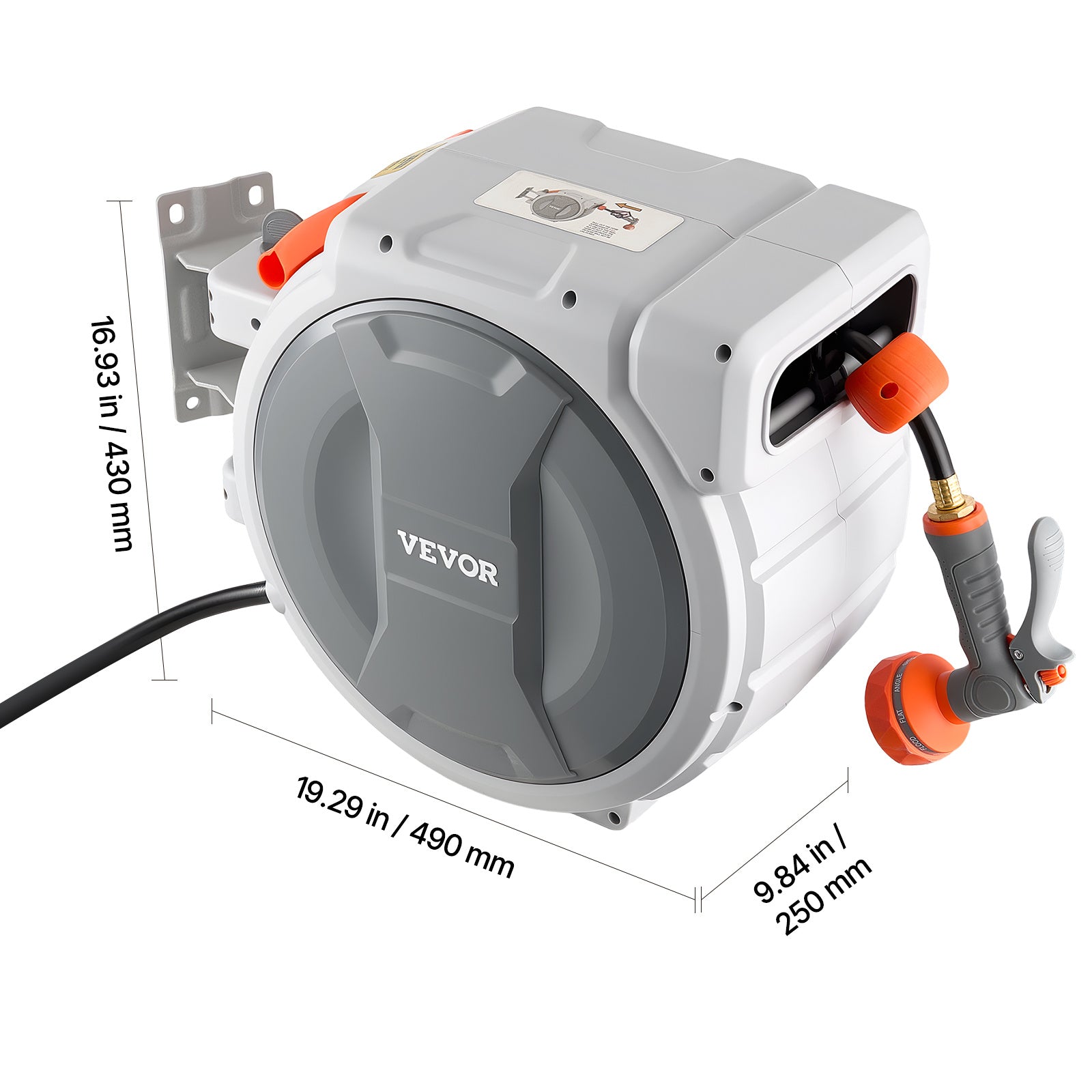 VEVOR Retractable Garden Hose Reel, 1/2 in x 100 ft, Wall Mounted Hose Reel with 9-Function Sprayer Nozzle and 180° Swivel Bracket, Any Length Lock, Automatic Slow Rewind System, for Garden Watering