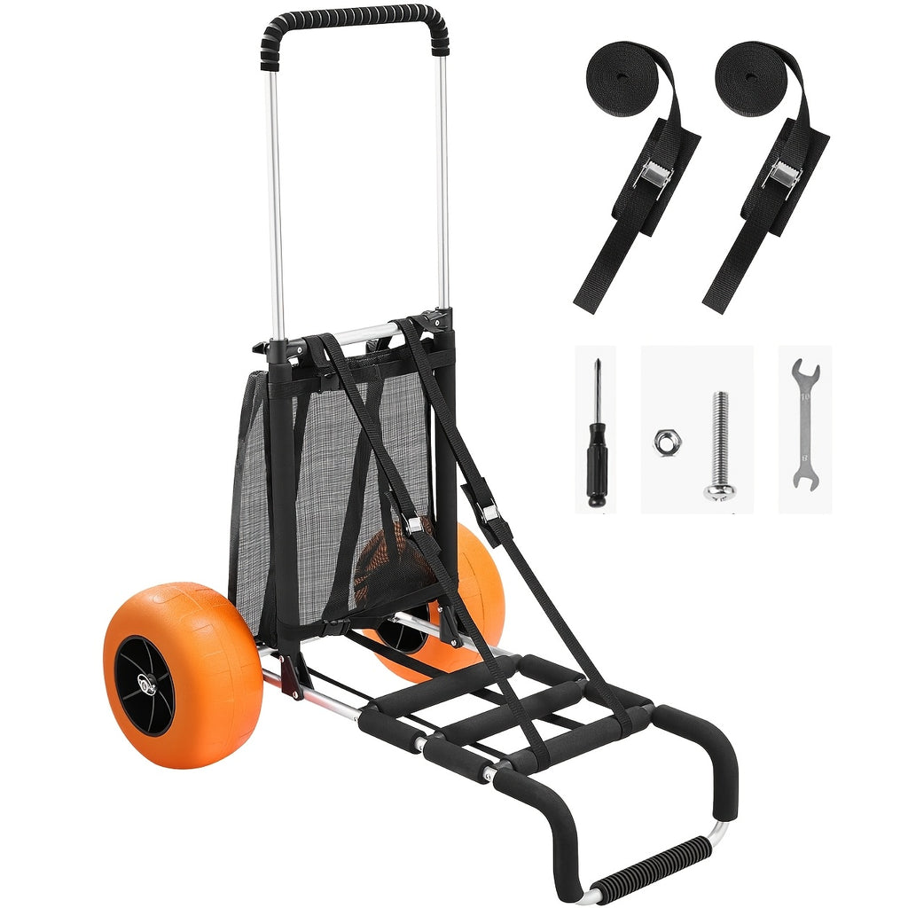 Foldable Beach Cart Cargo Rack, Heavy Duty Beach Gear Carrier with All-Terrain Sand Wheels for Beach, Camping And Fishing