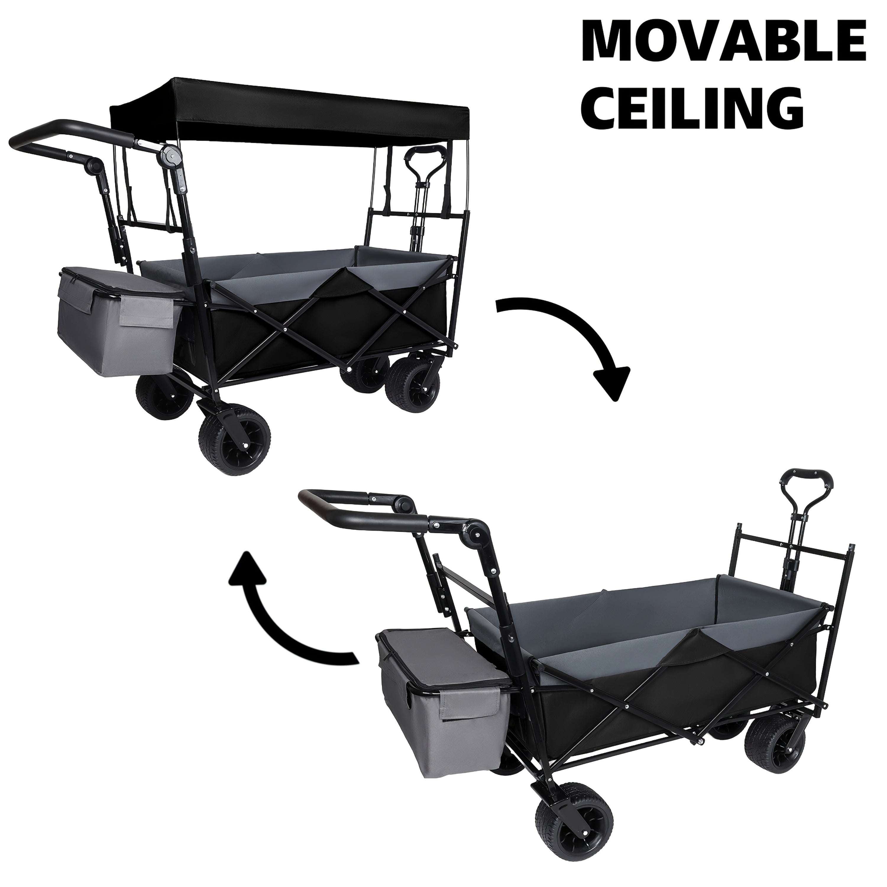 With Push Handle, 780Lbs Collapsible Wagon With Canopy, Wagon Cart With 7" All-Terrain Wheels, Lightweight Foldable Wagon, Large Capacity For Camping, Shopping, Sports, And Garden Use