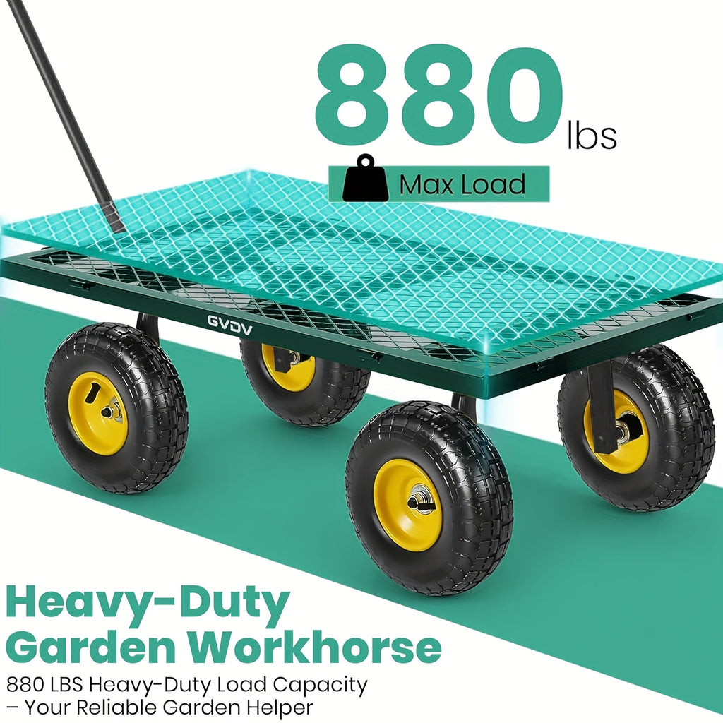 [800LBS Heavy Duty Garden Cart] GVDV Garden Cart with With Wheels, Removable Mesh Sides & 180° Rotating Handle - Dump Wagon for Yard/Garden/Beach, 10" All-Terrain Wheels,