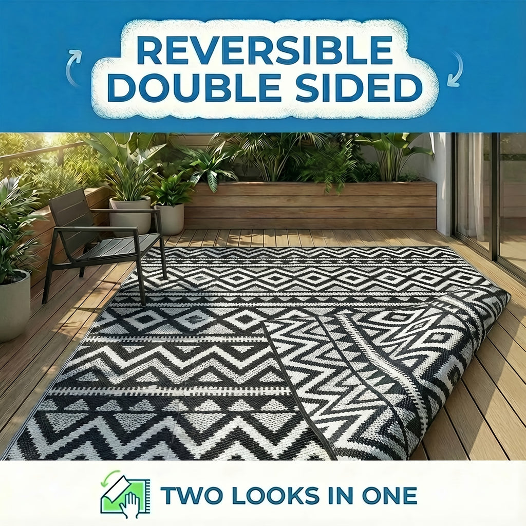5X8Ft 6X9Ft 8X10Ft 9X12Ft 9X18Ft Outdoor Mat - Reversible Patio Mat, Foldable Picnic Mat, Perfect for Patio, Balcony, RV, Picnics, Camping, Beach, Garden Decor. Multi-Purpose for Families, Friends & Outdoor Enthusiasts, Christmas & Halloween