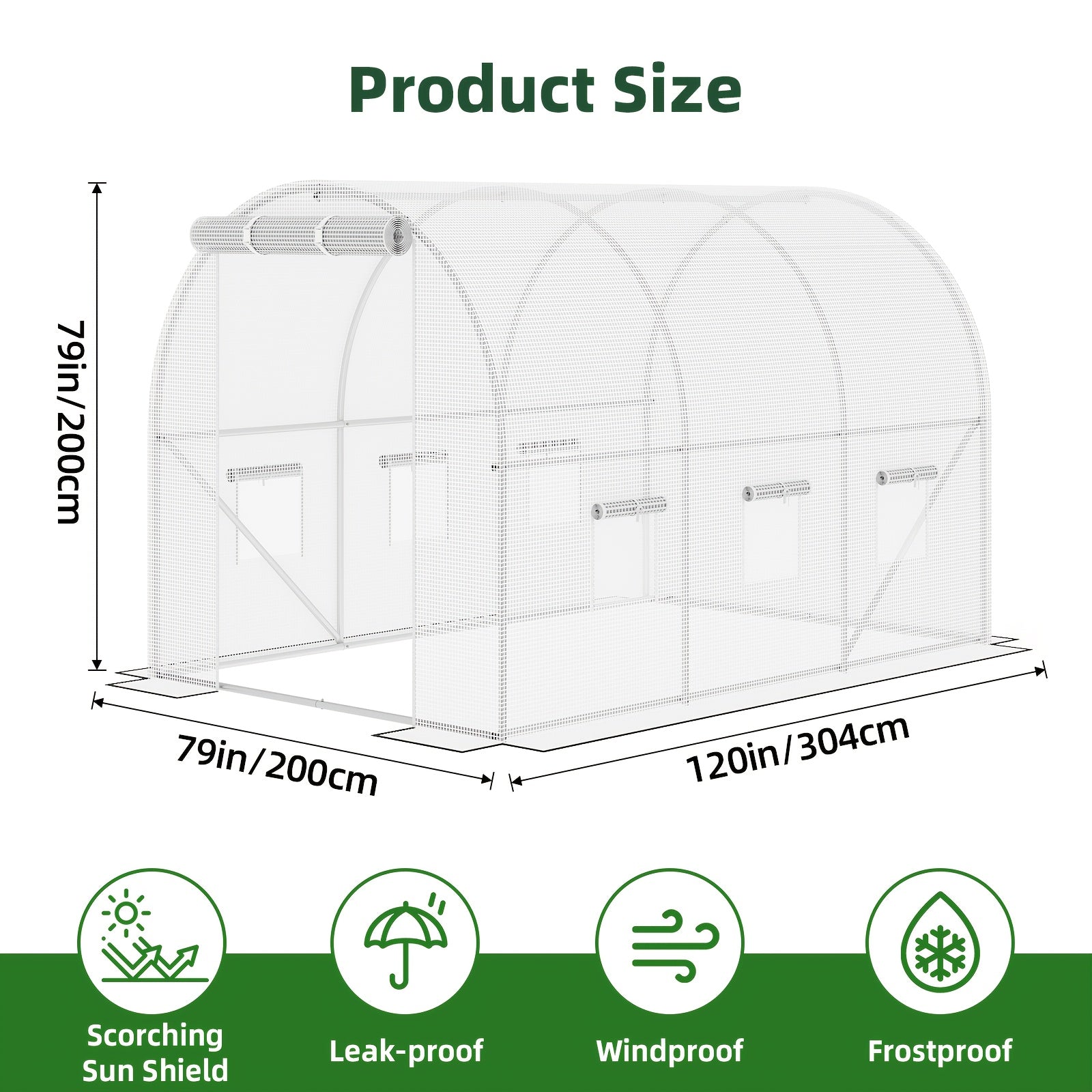 WHONLINE Walk-In Greenhouse for Outddors, Upgraded Green House with Dual Zippered Screen Doors & 6 Screen Windows, Heavy Duty Plastic Plant Warm House with Reinforced Frame (10X6.6X6.6 FT)