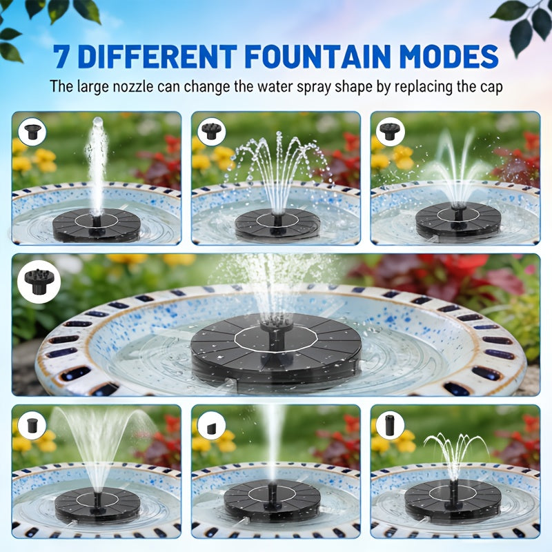 1.4W Solar Bird Bath Fountain Pump, Solar Powered Water Pump with 7 Nozzles, Suitable for Gardens, Ponds, Swimming Pools, Fish Tanks, And Aquariums