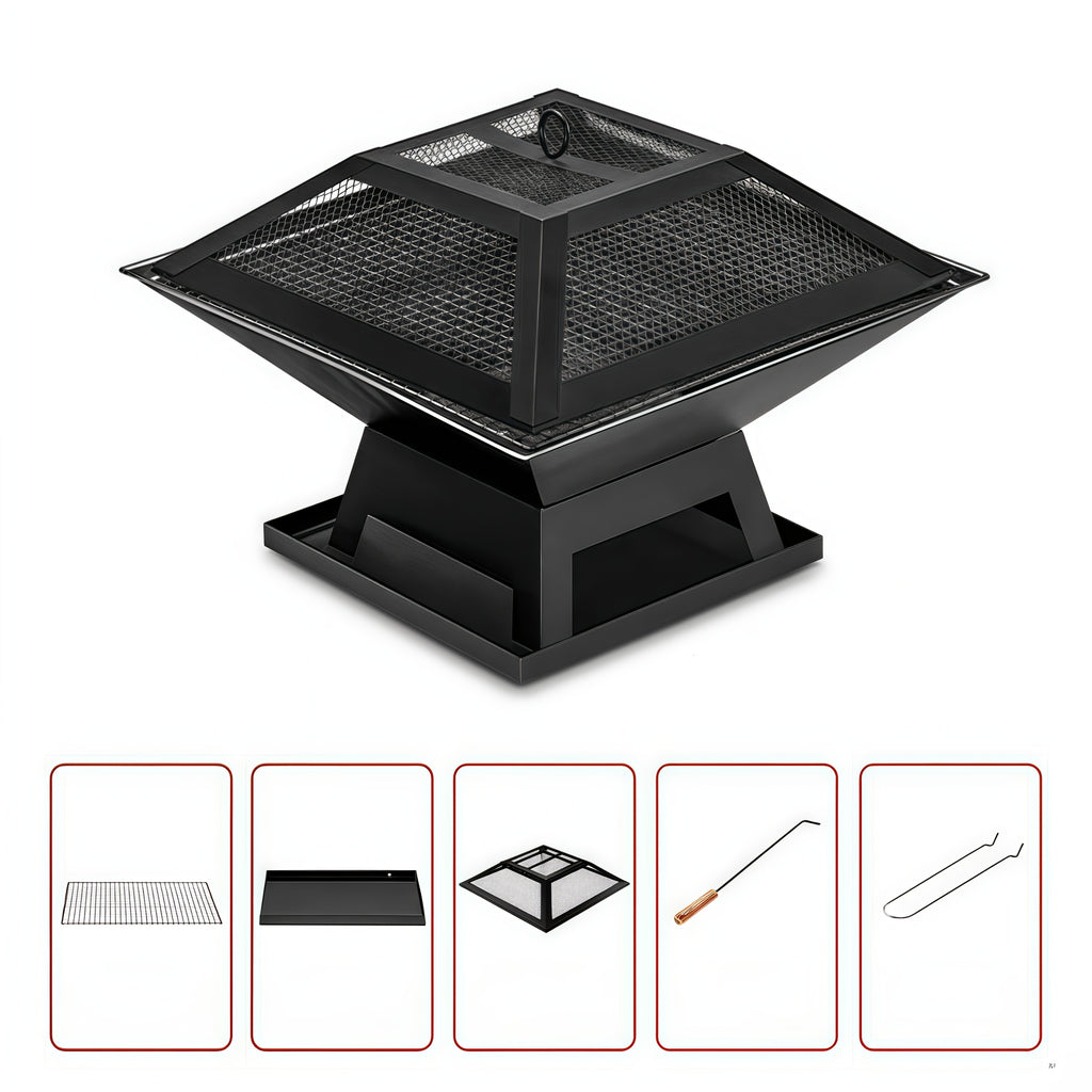 18.5 Inch Outdoor Fire Pit Charcoal BBQ Grill with Fire Poker & Spark Screen Cover, Portable Wood Burning Heating Grill for Bonfire, Camping, Backyard Party & Family Gathering, Father's Day Gift for Dad, BBQ Gifts for Men