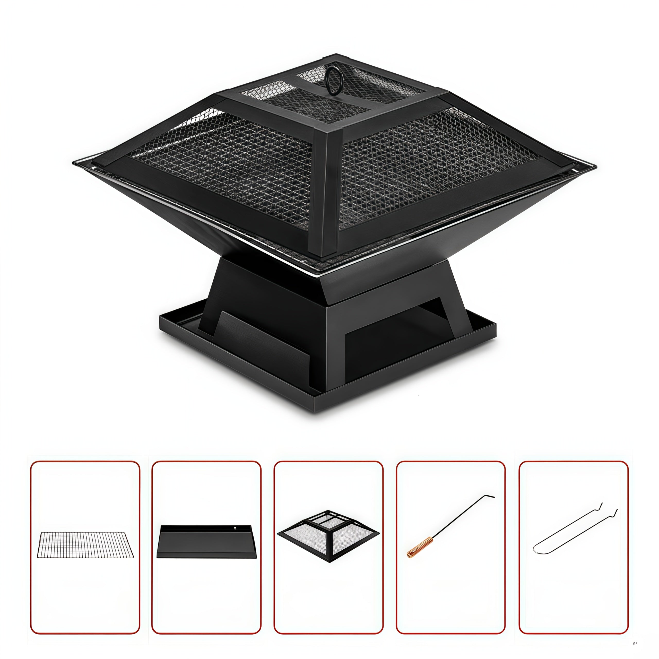 18.5 Inch Outdoor Fire Pit Charcoal BBQ Grill with Fire Poker & Spark Screen Cover, Portable Wood Burning Heating Grill for Bonfire, Camping, Backyard Party & Family Gathering, Father's Day Gift for Dad, BBQ Gifts for Men