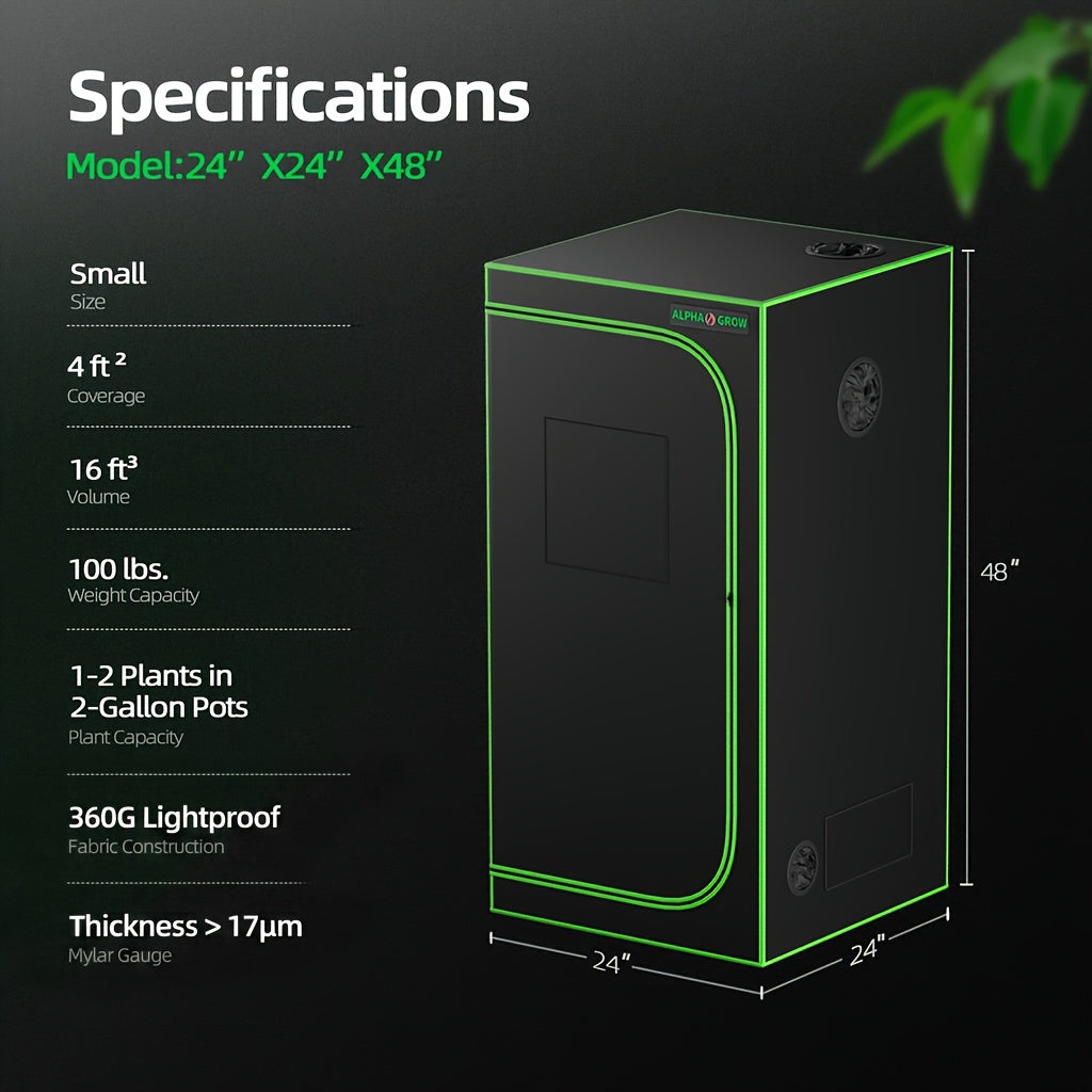 ALPHAGROW Grow Tent Greenhouse Portable 2X2/3X3/4X2/4X4 Ft High Reflective 1680D Mylar Canvas with Observation Window And Floor Tray for Hydroponic, Mushroom, Flower Indoor Plant Growing Home