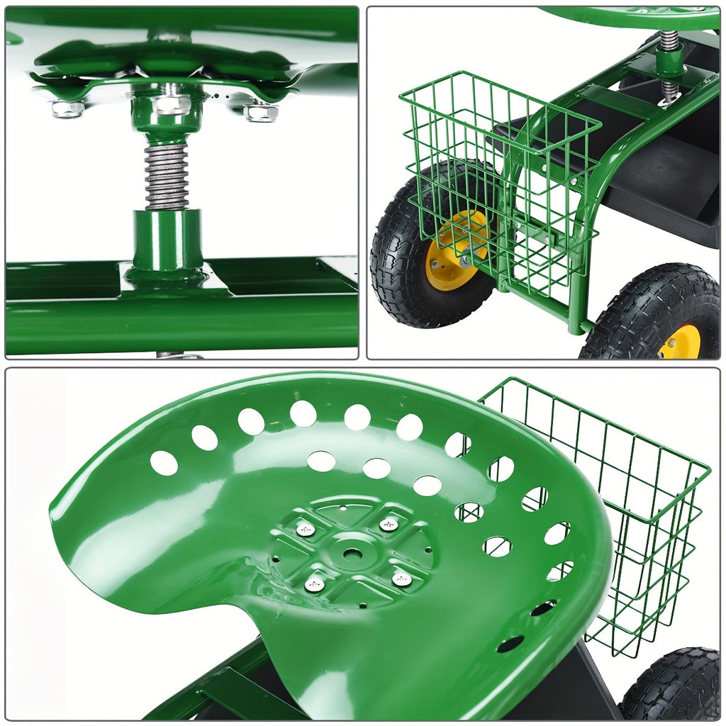 Heavy Duty Garden Cart Rolling Work Seat Gardening Planting W/ Tool Tray