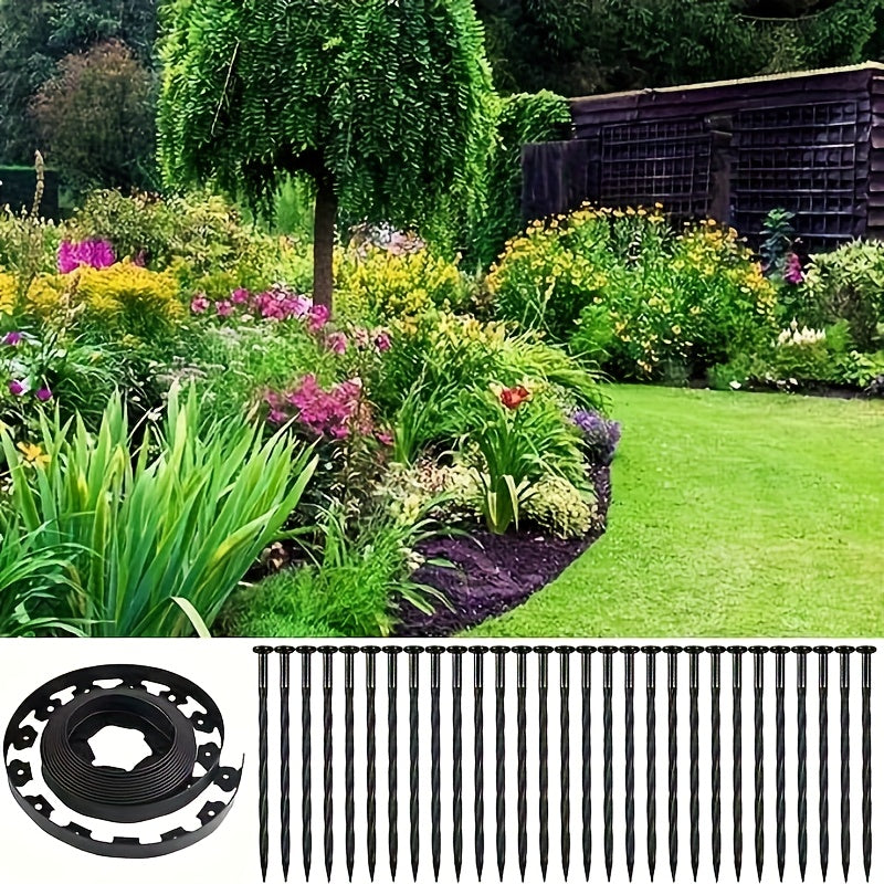 Flexible Garden Boundary Tape Measuring 393.7 Inches, Or 787.4 Inches, Designed for Landscape Edging. This Mini Plastic Fence Comes with 30 Stakes And Is Suitable for Flower Beds in Courtyards