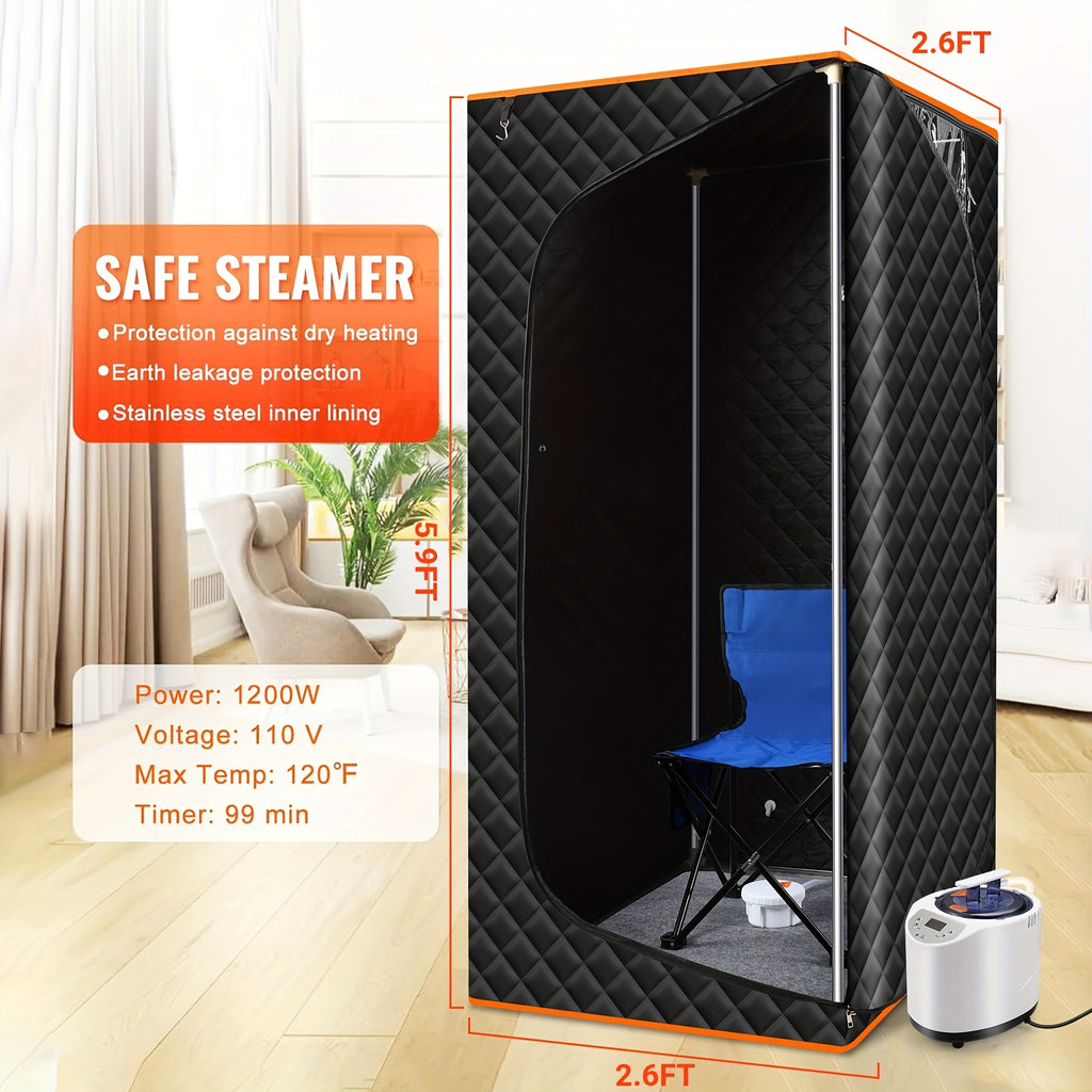 Portable Steam Sauna, Portable Sauna For Home, Sauna Tent Sauna Box With 101.44oz Steamer, Remote Control, Folding Chair, 9 Levels, 2.6' X 2.6' X 5.9'