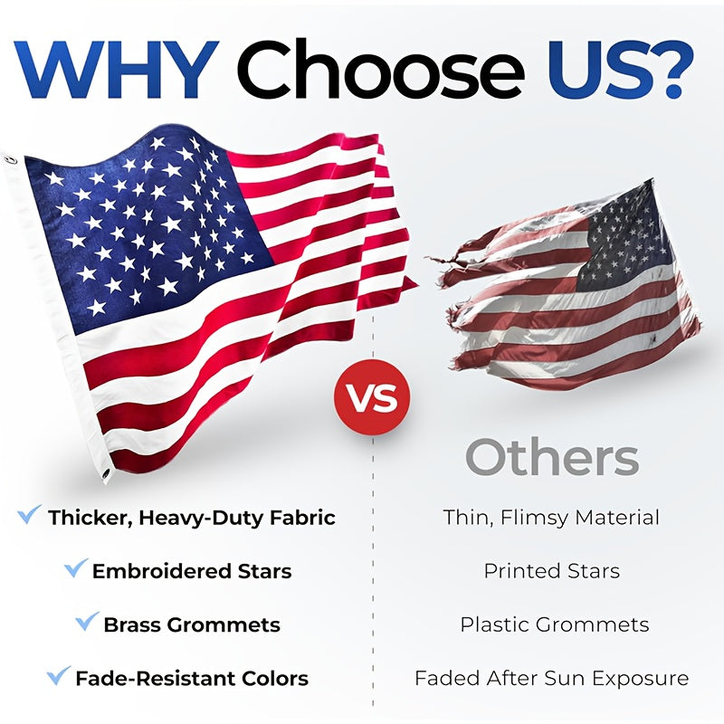 3x5 Feet American Flag | 210D/420D Heavy Duty Nylon, Fade Resistant and, with Embroidered Stars, Sewn Stripes, Brass Grommets, 304 Stainless Steel Hooks - SOTOPOO