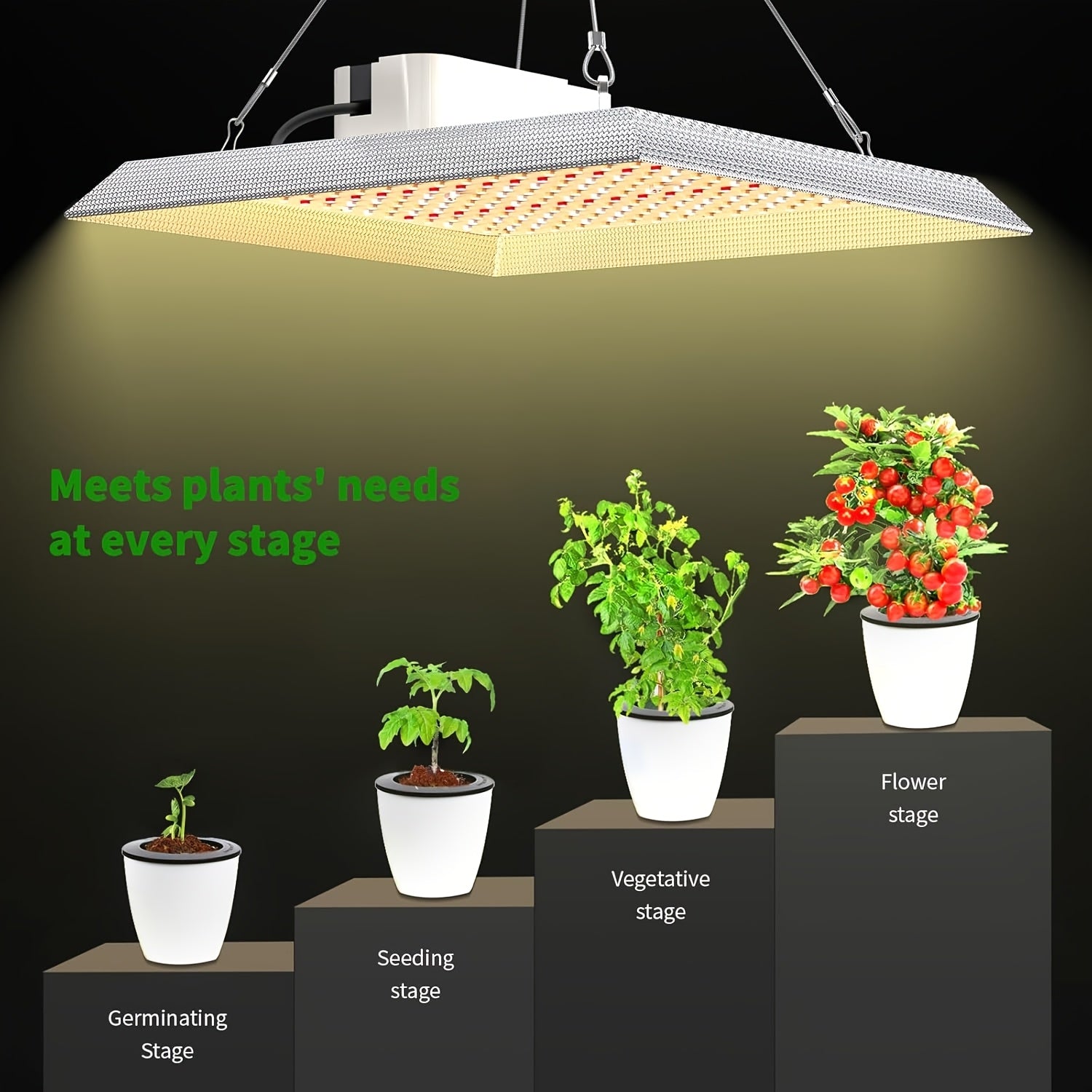 1000W LED Grow Light Full Spectrum, Reflector Cover Lights, High PPFD Hanging Grow Light, Plant Lights For Indoor Vegetable Growing, Seedling, Flowering And Fruiting, Tent Greenhouse